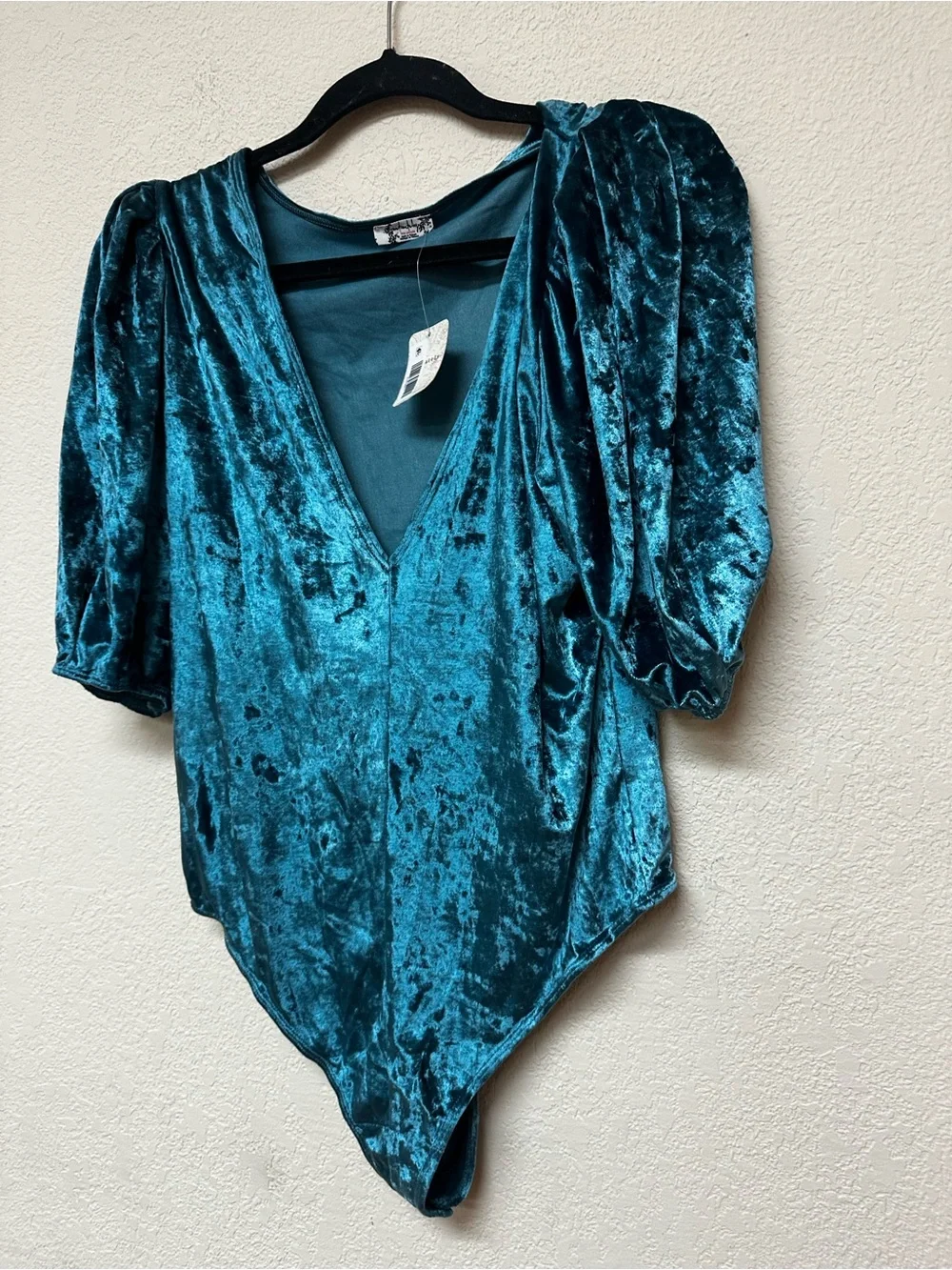 Free People NWT Don't You Wish Bodysuit Deep Teal Velour M